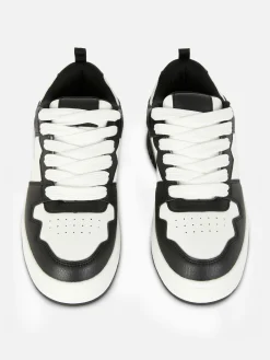 New Primark Baskets à Lacets Avec Empiècements Contrastés Noir/Blanc