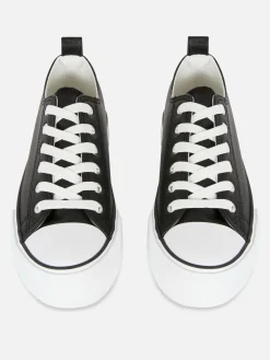 New Primark Baskets Basses Compensées En Simili Cuir Noir