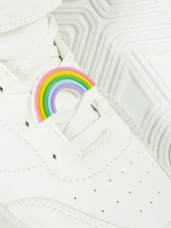 New Primark Baskets Montantes à Breloques Arc-en-ciel Blanc