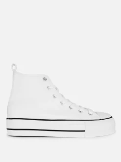 Primark Baskets Montantes Compensées En Simili Cuir Blanc