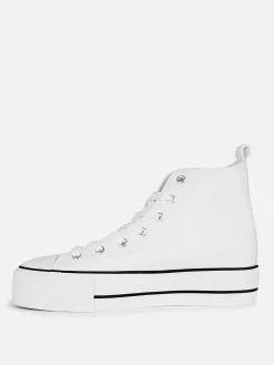 Primark Baskets Montantes Compensées En Simili Cuir Blanc