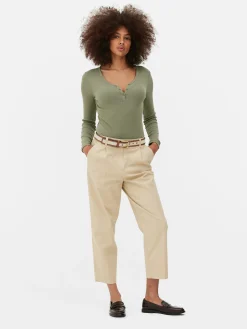 Best Primark Body Façon T-shirt Boutonné à Manches Longues Kaki