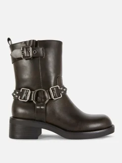Best Primark Bottes De Motard En Simili Cuir Marron