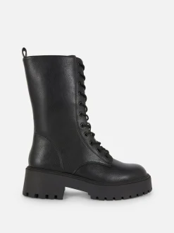 Discount Primark Bottes De Motard épaisses à Lacets Noir