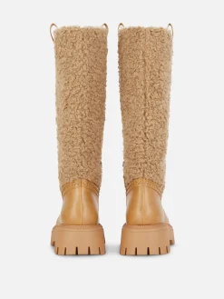 Discount Primark Bottes Montantes Effet Mouton Retourné Rita Ora Beige