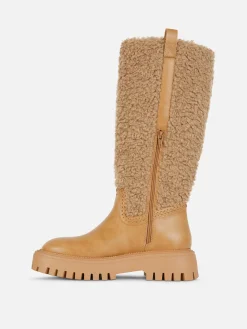 Discount Primark Bottes Montantes Effet Mouton Retourné Rita Ora Beige