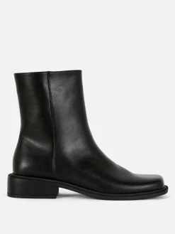 New Primark Bottines à Bout Carré Noir