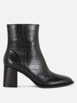 Discount Primark Bottines à Talons En Similicuir Imitation Croco Noir