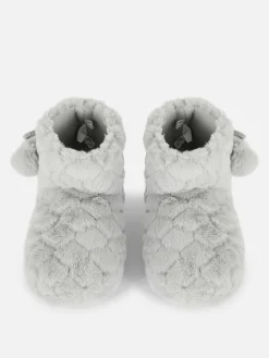 Primark Bottines Duveteuses à Pompons Gris