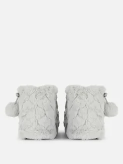 Primark Bottines Duveteuses à Pompons Gris