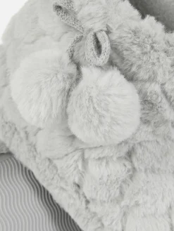 Primark Bottines Duveteuses à Pompons Gris