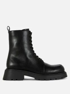 New Primark Bottines Lacées Avec Empiècement Sur L'embout Noir