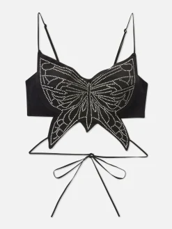 New Primark Brassière Papillon Ornée De Strass Noir