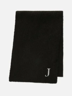 Clearance Primark Écharpe En Maille Côtelée à Initiale Brodée Noir