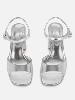 Primark Chaussures à Talons Carrés Et Bride Incurvée Coupe Large Argent