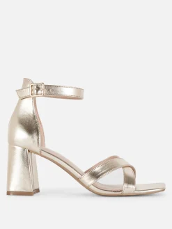 Best Primark Chaussures à Talons Larges Avec Brides Croisées Doré