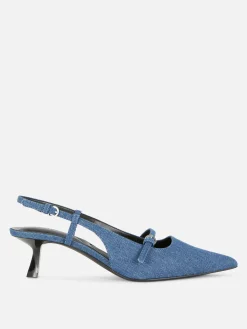 Clearance Primark Chaussures En Jean à Talon Bas Et Boucle Bleu foncé