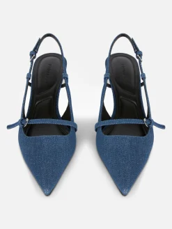Clearance Primark Chaussures En Jean à Talon Bas Et Boucle Bleu foncé