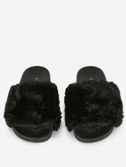 Sale Primark Claquettes En Fausse Fourrure Noir