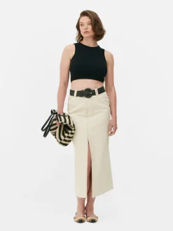 Discount Primark Débardeur Court à Col Ras-du-cou En Maille Côtelée Noir