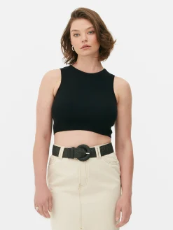 Discount Primark Débardeur Court à Col Ras-du-cou En Maille Côtelée Noir