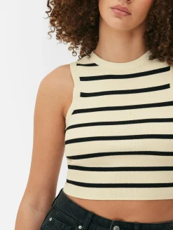 Discount Primark Débardeur Court à Col Ras-du-cou En Maille Côtelée Ivoire