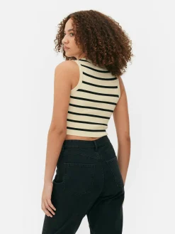 Discount Primark Débardeur Court à Col Ras-du-cou En Maille Côtelée Ivoire