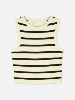 Discount Primark Débardeur Court à Col Ras-du-cou En Maille Côtelée Ivoire