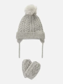 Outlet Primark Ensemble Bonnet Et Moufles En Maille Torsadée Gris