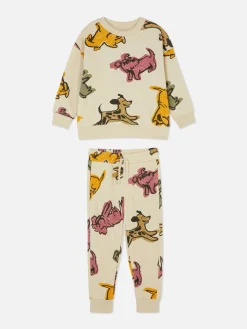 New Primark Ensemble Sweat-shirt Graphique Et Bas De Jogging Coordonné Écru