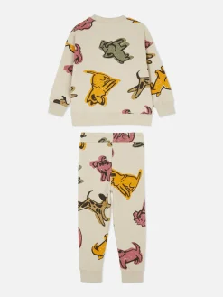 New Primark Ensemble Sweat-shirt Graphique Et Bas De Jogging Coordonné Écru