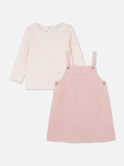 Discount Primark Ensemble T-shirt Rayé Et Robe Chasuble En Velours Rose