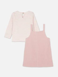 Discount Primark Ensemble T-shirt Rayé Et Robe Chasuble En Velours Rose
