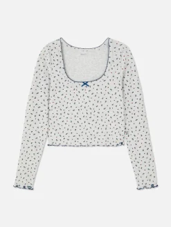 Discount Primark Haut De Pyjama Côtelé à Petites Fleurs Gris