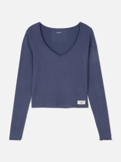 Discount Primark Haut De Pyjama En Jersey Côtelé à Manches Longues Bleu marine