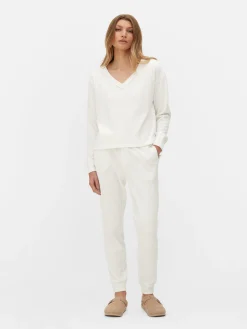 New Primark Haut De Pyjama Large à Manches Longues Et Col En V Blanc