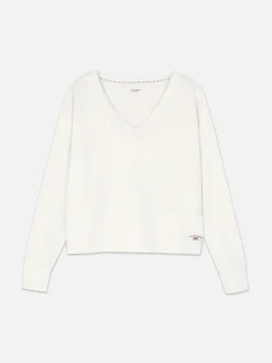 New Primark Haut De Pyjama Large à Manches Longues Et Col En V Blanc