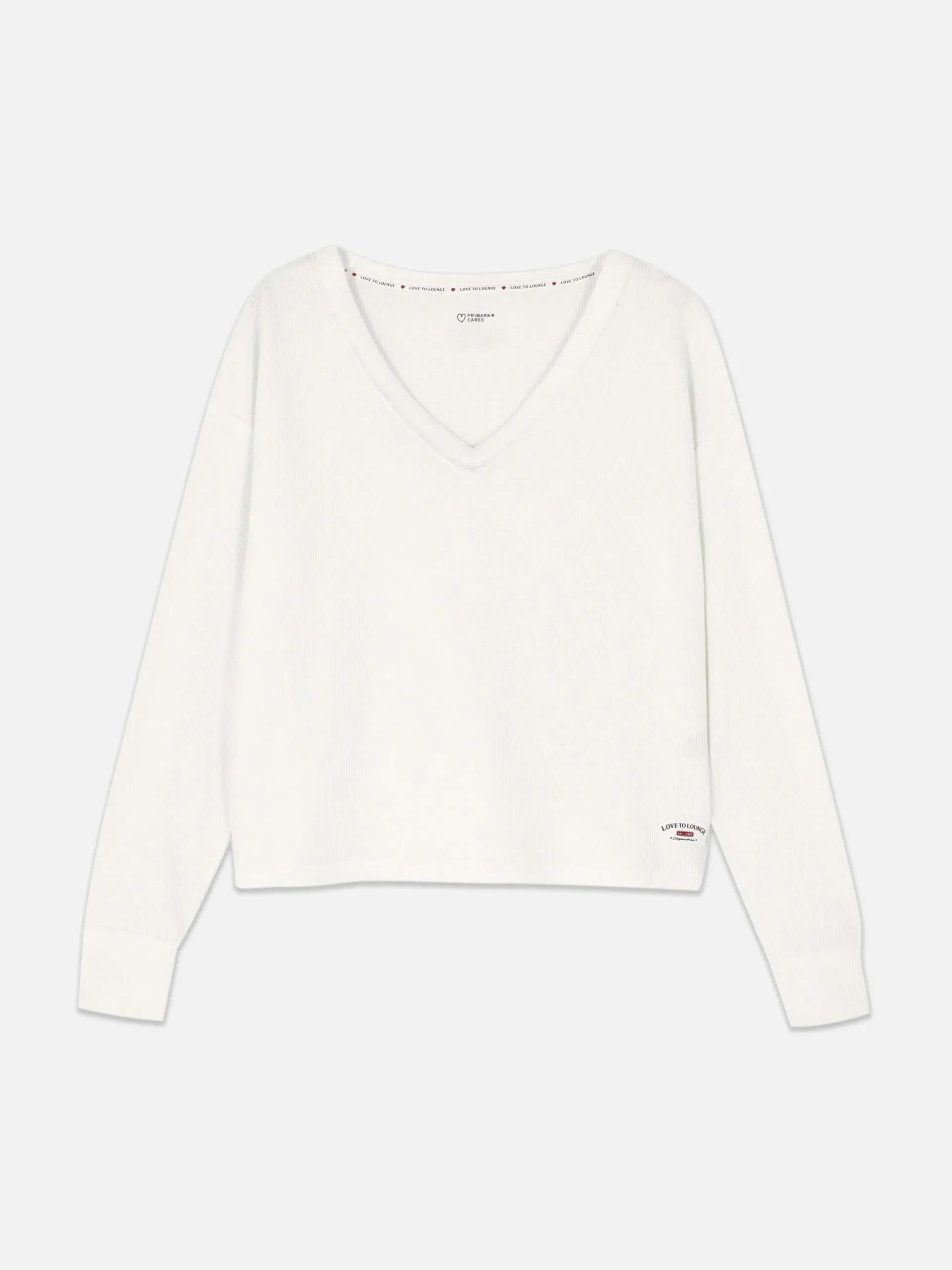 New Primark Haut De Pyjama Large à Manches Longues Et Col En V Blanc