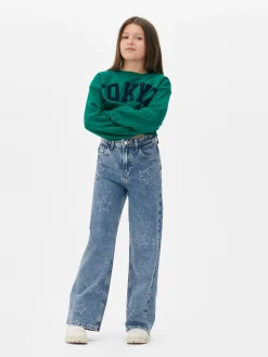 Discount Primark Jean Denim Large Avec Motif étoile à Strass Bleu