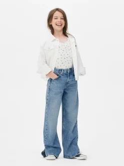 Hot Primark Jean Denim Large Fendu Bleu moyen