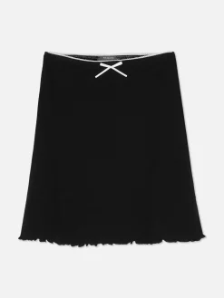 New Primark Jupe Côtelée à Bord Ondulé Noir