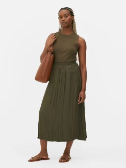 Outlet Primark Jupe Mi-longue Plissée En Satin Kaki