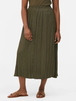 Outlet Primark Jupe Mi-longue Plissée En Satin Kaki