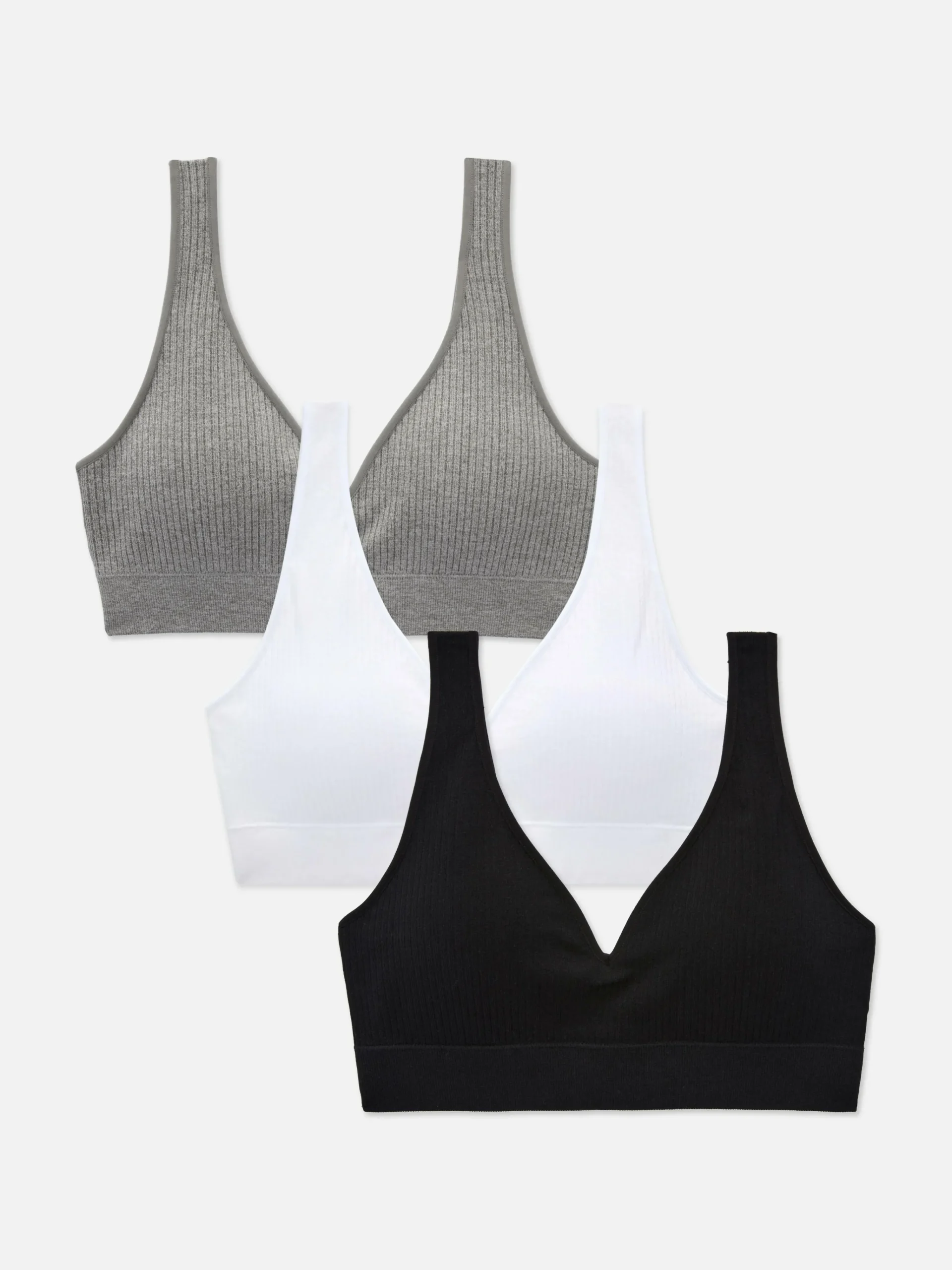 Clearance Primark Lot De 3 Soutiens-gorge Côtelés à Col En V Noir