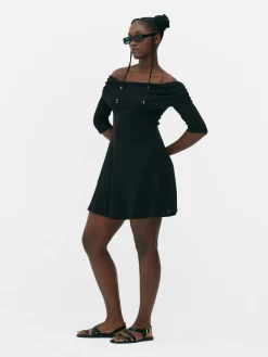 Best Primark Mini Robe Patineuse à Encolure Bateau Repliée Noir