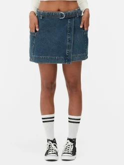 Clearance Primark Mini-jupe Drapée En Denim Bleu moyen