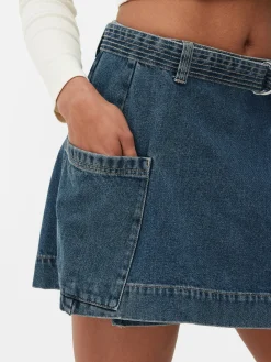 Clearance Primark Mini-jupe Drapée En Denim Bleu moyen