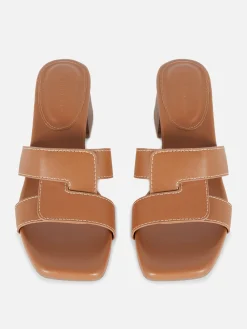 Primark Mules à Talons Avec Bride à Maillon Fauve