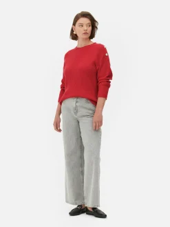 New Primark Pull à Col Ras-du-cou Et à Boutons Rouge