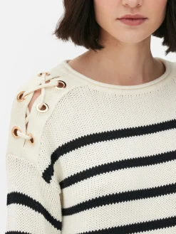 Online Primark Pull à Rayures Et épaules En Treillage Ivoire